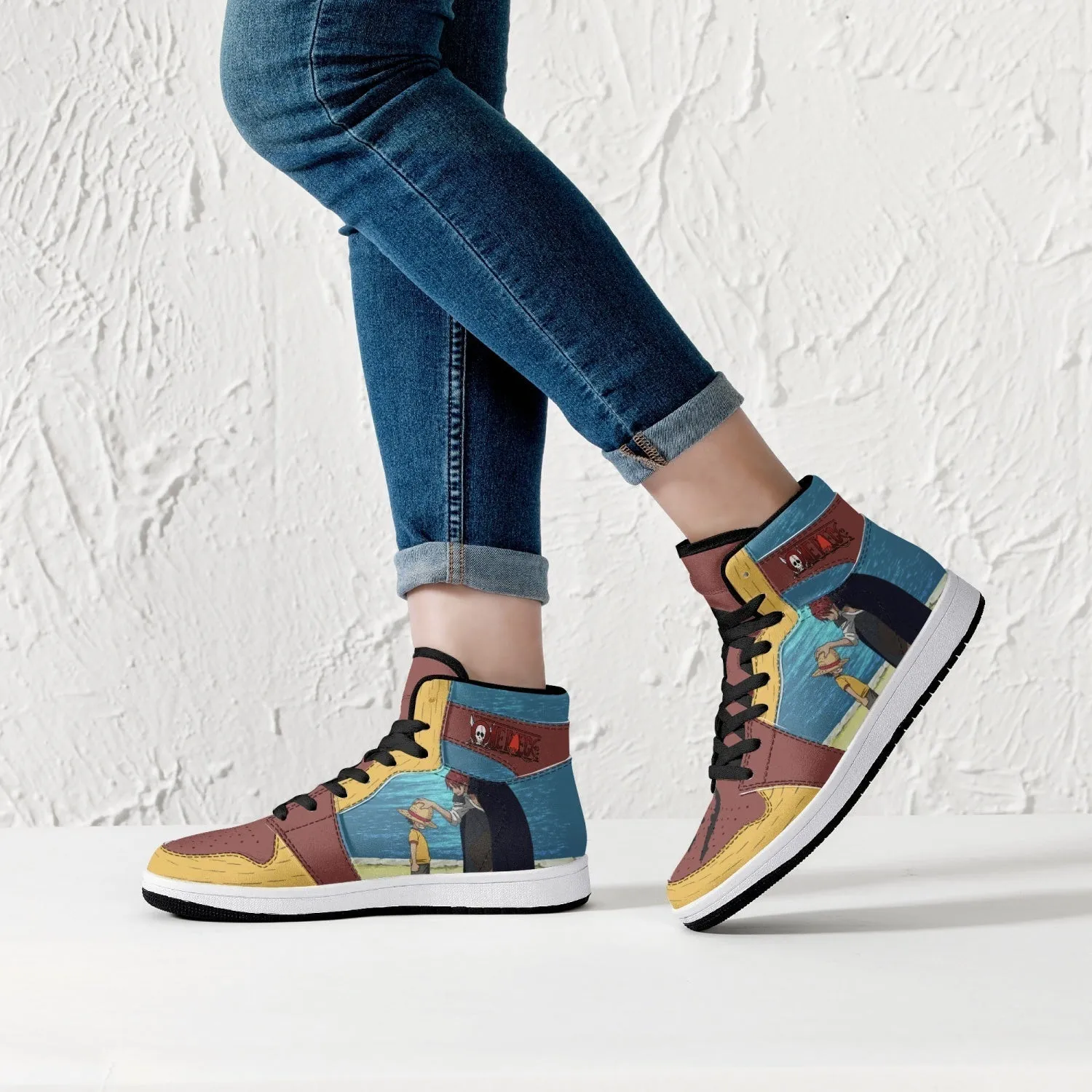Luffy and Shanks One Piece Mid 1 Basketball Shoes