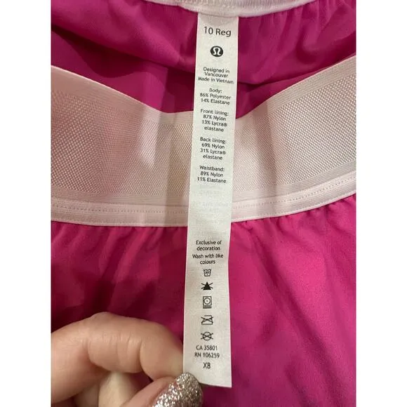 Lululemon 8 Court Rival HR Skirt Sonic Pink White Size 10 Reg Tennis Golf NWOT
