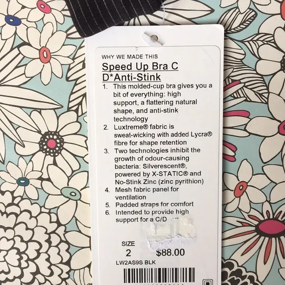 Lululemon NWT Sz 2 Speed Up Bra C/D* Anti-Stink