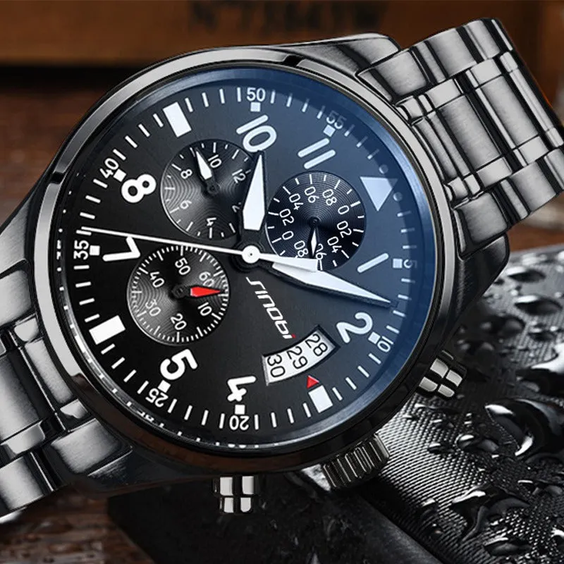 Men's Black Stainless Steel Watch With Date Display
