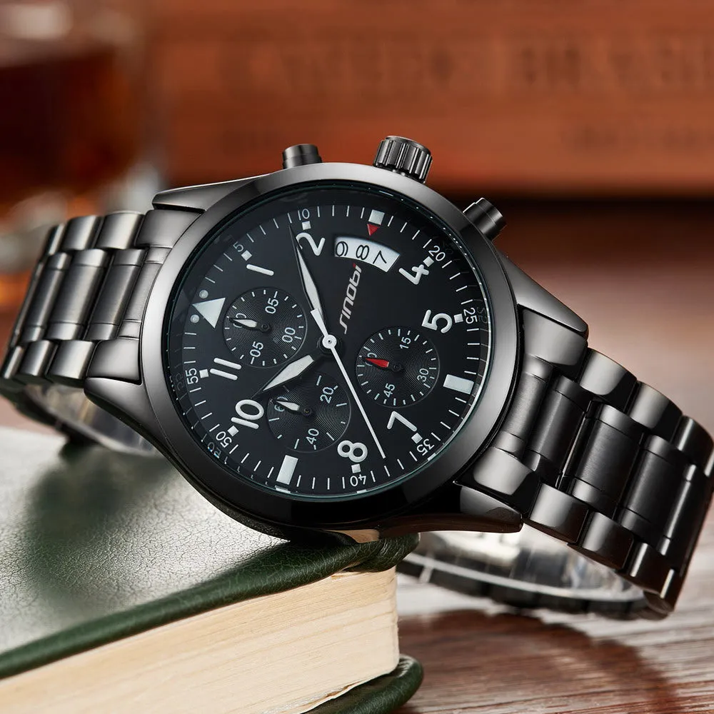 Men's Black Stainless Steel Watch With Date Display