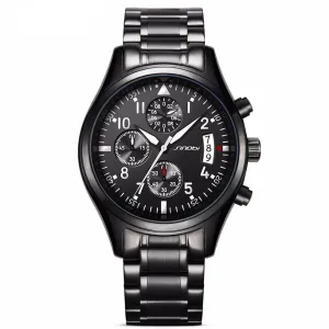 Men's Black Stainless Steel Watch With Date Display
