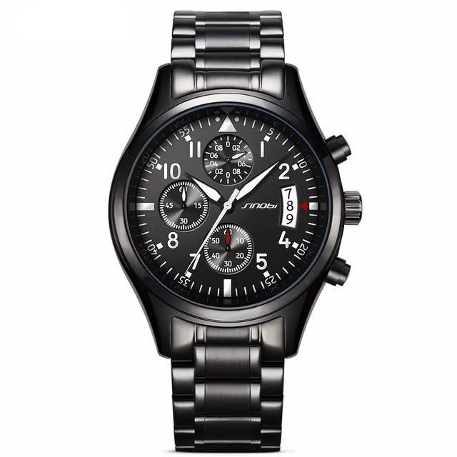 Men's Black Stainless Steel Watch With Date Display
