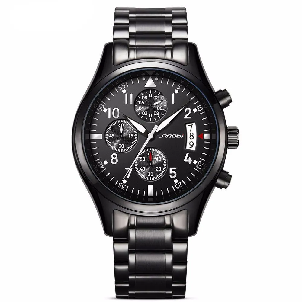 Men's Black Stainless Steel Watch With Date Display