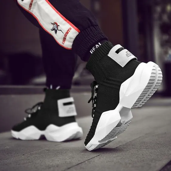 Men's Chic Black/White High Top Sock Sneaker Shoes