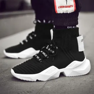 Men's Chic Black/White High Top Sock Sneaker Shoes