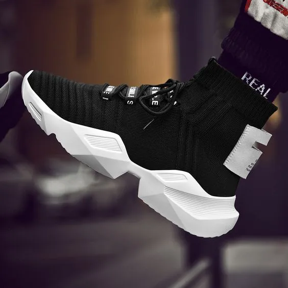 Men's Chic Black/White High Top Sock Sneaker Shoes
