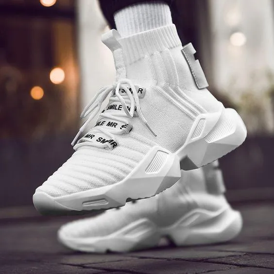 Men's Chic Black/White High Top Sock Sneaker Shoes
