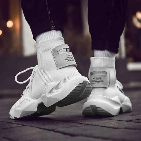 Men's Chic Black/White High Top Sock Sneaker Shoes