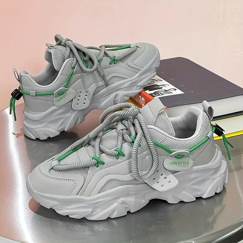 Mens Fashion-Forward Lace-up Chunky Sneakers