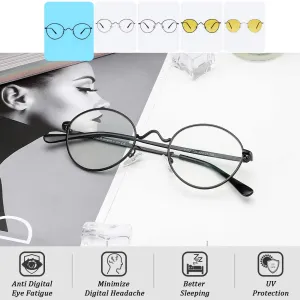 New Cyxus Blue Light Blocking Glasses Retro Round Lightweight Anti Digital Eye Strain Headache Computer Eyewear Metal Frame for Women & Men! Black