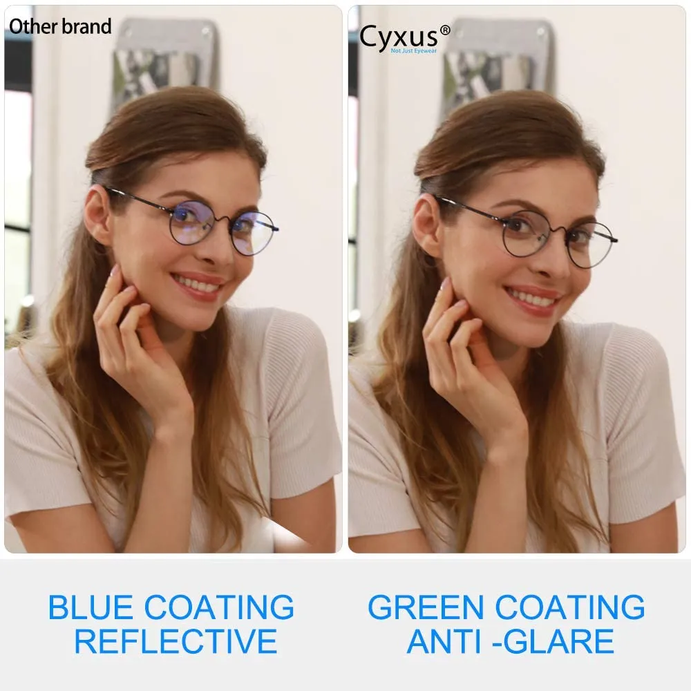 New Cyxus Blue Light Blocking Glasses Retro Round Lightweight Anti Digital Eye Strain Headache Computer Eyewear Metal Frame for Women & Men! Black