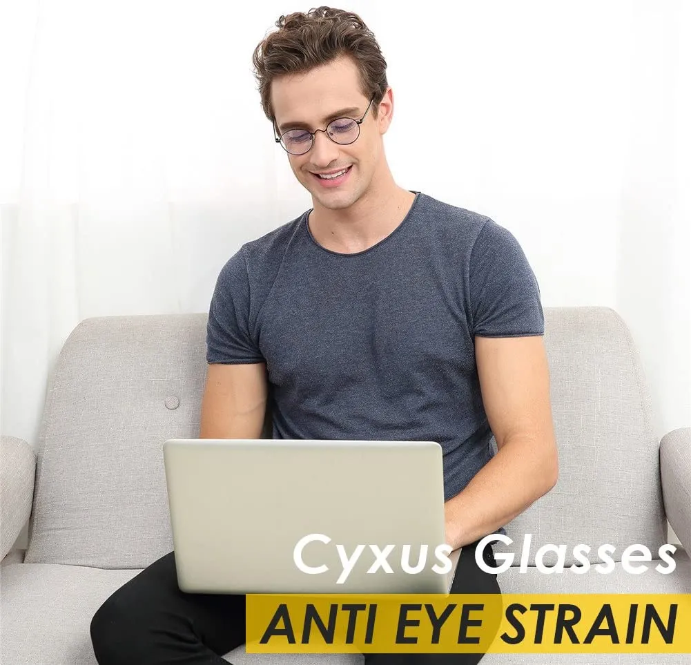 New Cyxus Blue Light Blocking Glasses Retro Round Lightweight Anti Digital Eye Strain Headache Computer Eyewear Metal Frame for Women & Men! Black