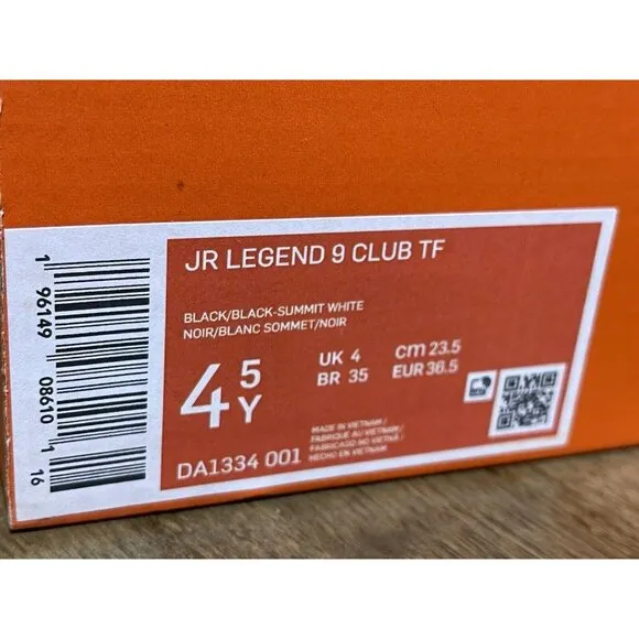 Nike Tiempo Jr. Legend 9 Club Turf Soccer | Black | Youth 4.5Y | DA1334-001