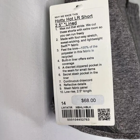 NWT LULULEMON Hotty Hot Low-Rise Lined Short 2.5&quot; Heathered Black Sz 14