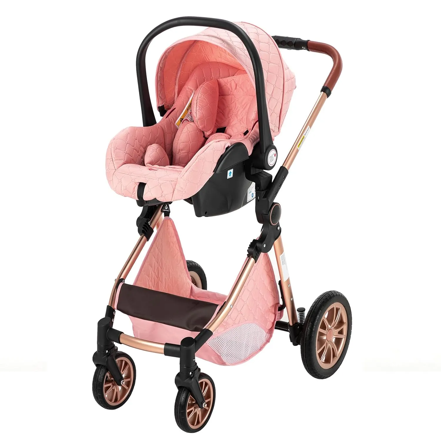 Perfect Pink Premium 3-in-1 Baby Stroller (Car Seat & Base Included)