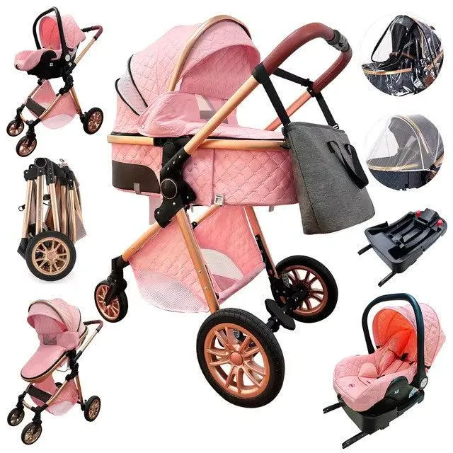 Perfect Pink Premium 3-in-1 Baby Stroller (Car Seat & Base Included)