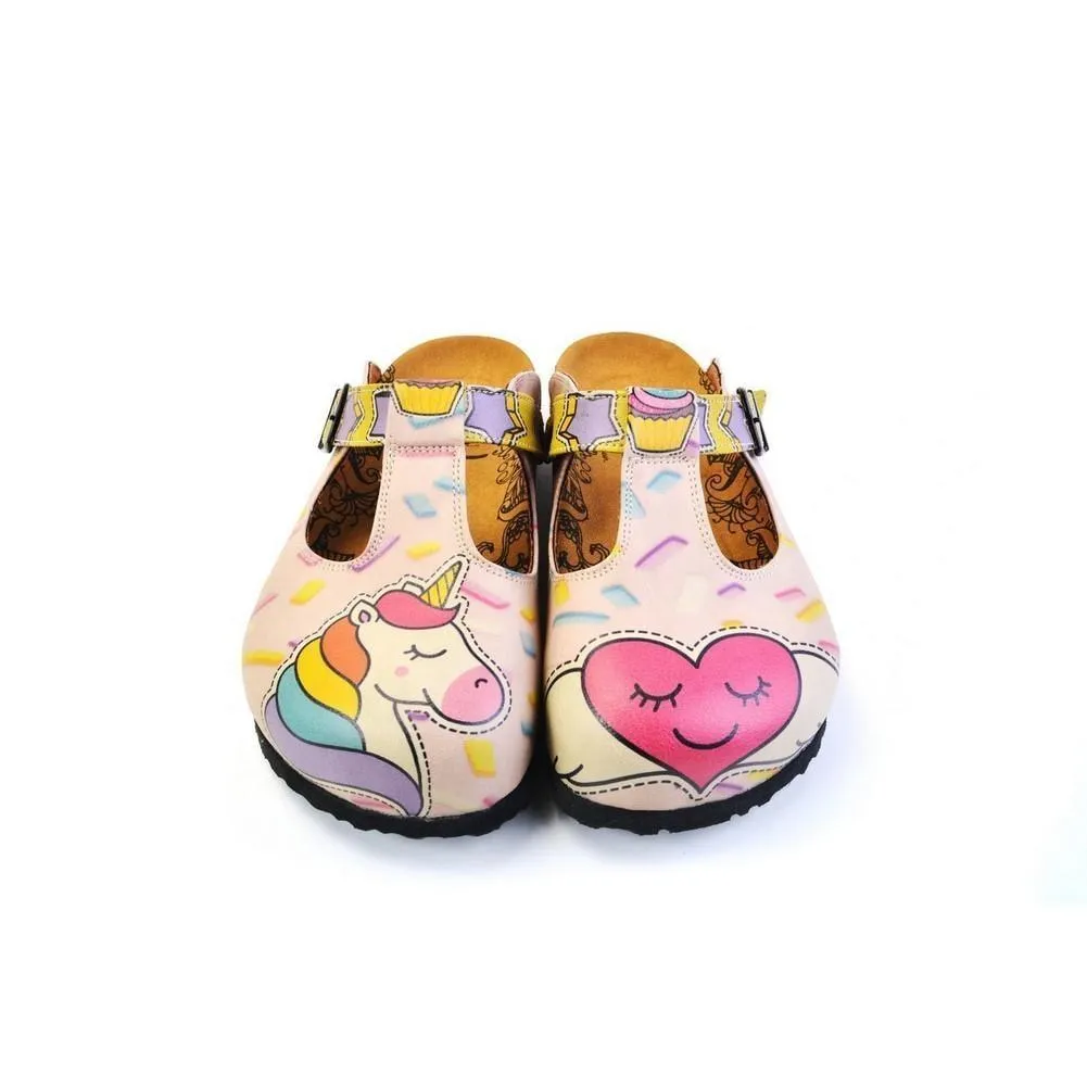 Pink Candy and Pink Unicorn, Pink Heart Patterned Clogs - CAL1507