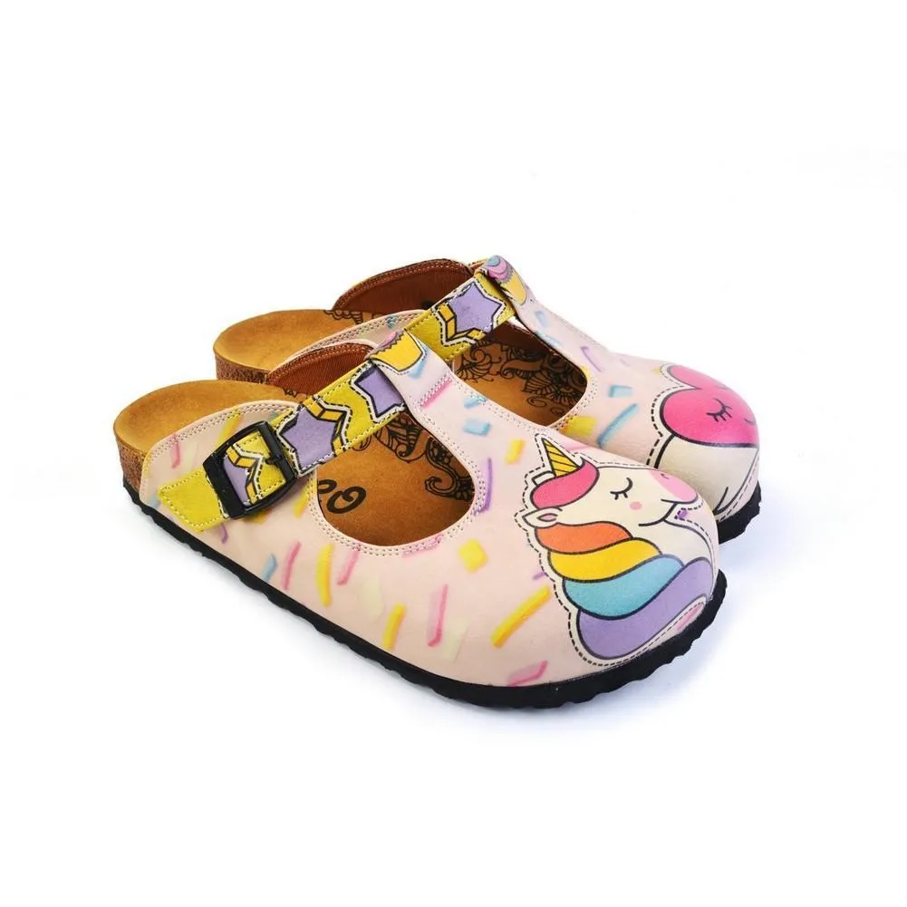 Pink Candy and Pink Unicorn, Pink Heart Patterned Clogs - CAL1507