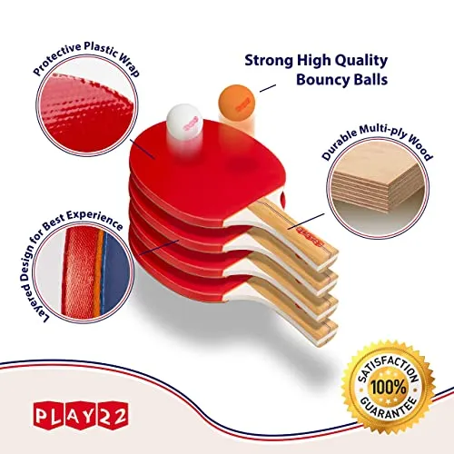 Play22 Ping Pong Paddle Set - 4 Table Tennis Paddles and 8 Ping Pong Balls and Portable Gift Case - Best Gift for Boys and Girls, Adults - Great for Indoor Or Outdoor Play – Speed, Control and Spin