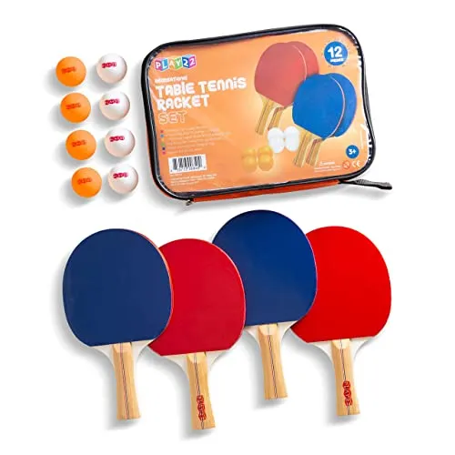Play22 Ping Pong Paddle Set - 4 Table Tennis Paddles and 8 Ping Pong Balls and Portable Gift Case - Best Gift for Boys and Girls, Adults - Great for Indoor Or Outdoor Play – Speed, Control and Spin