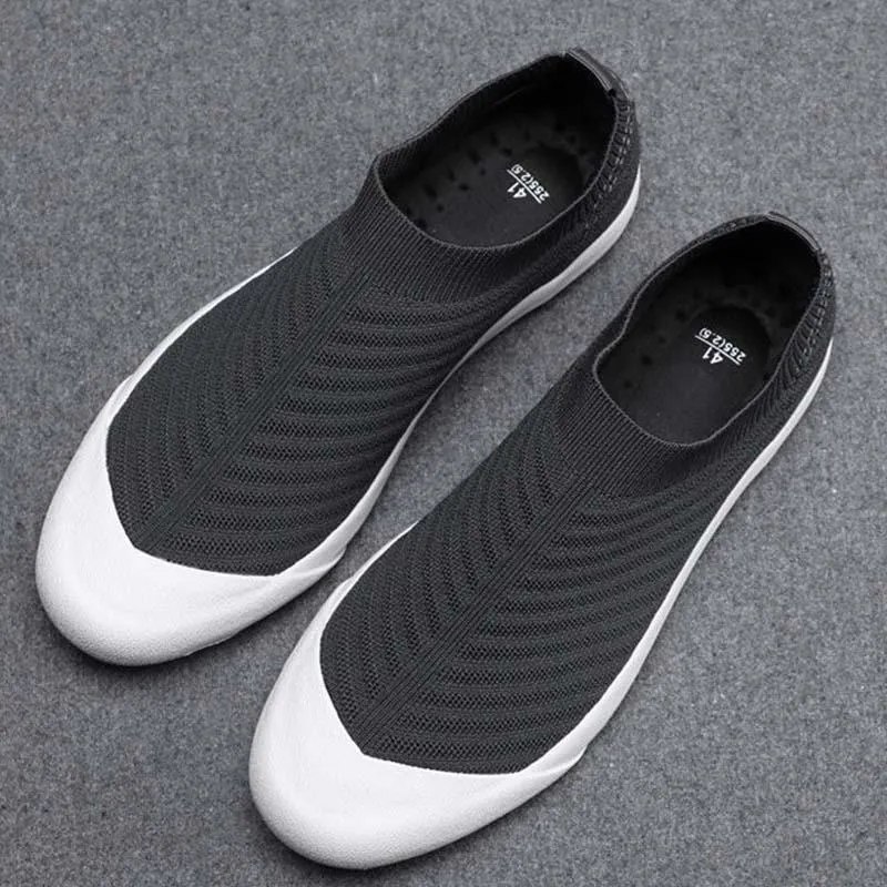Plus Size 38-44 Summer Men Black Knitting Sneakers Comfortable Running Basketball Shoes Breathable Shockproof Non-slip Lazy Shoes
