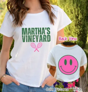Preppy Martha's Vineyard Tennis 2 Sided Print Tee