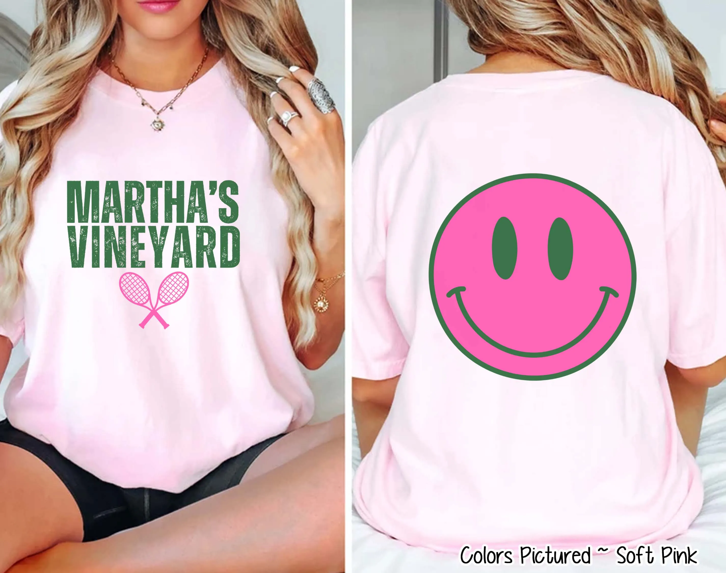 Preppy Martha's Vineyard Tennis 2 Sided Print Tee