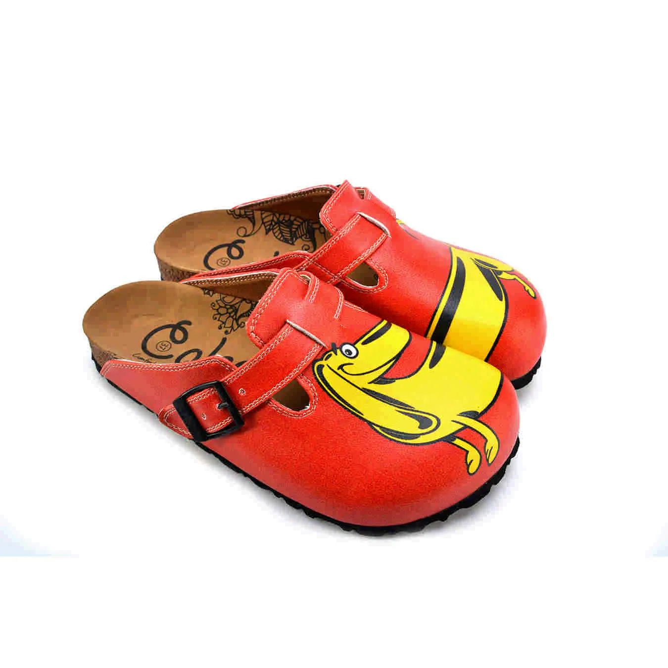 Red & Yellow Dog Buckle Clogs - WCAL376