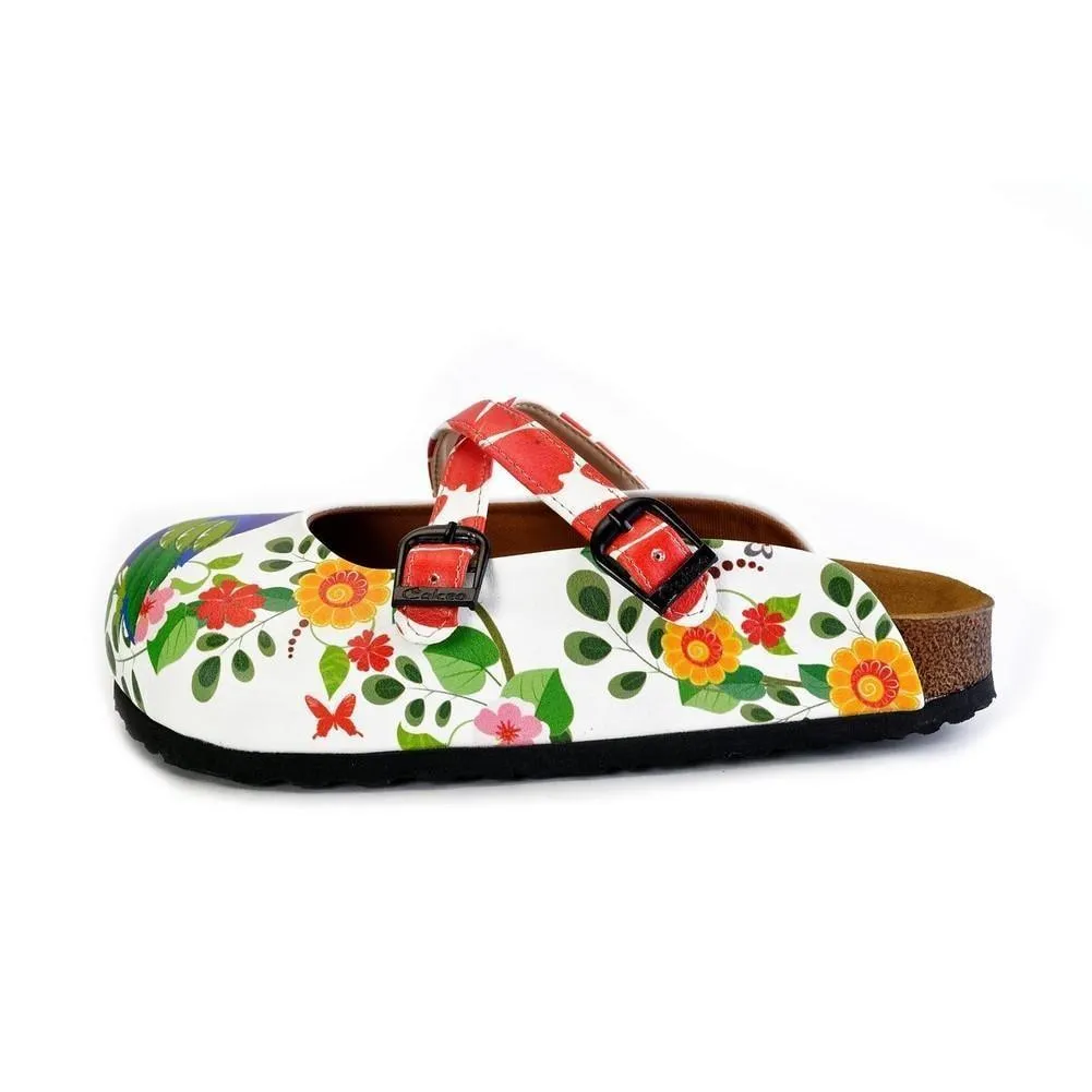 Red Hearted and Colored Flowers and Yellow, Blue Birds Patterned Clogs - WCAL179