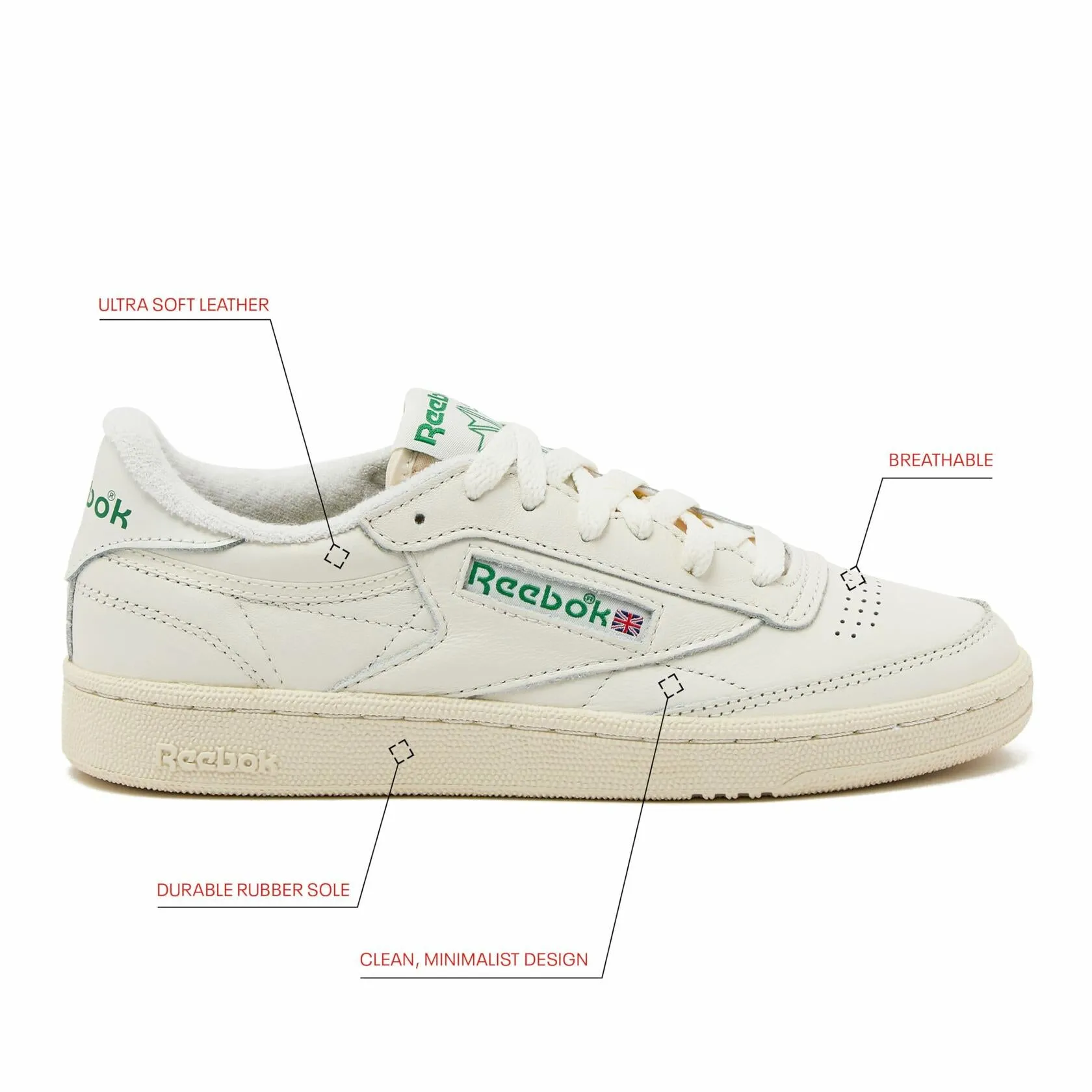 Reebok Club C 85 Vintage Tennis Sneakers, Casual White Womens Shoes 9.5, - Good
