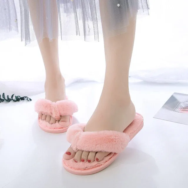 RXFSP Warm Fluffy Slippers Women Cozy Faux Fur Cross