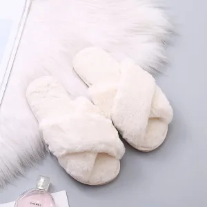 RXFSP Warm Fluffy Slippers Women Cozy Faux Fur Cross