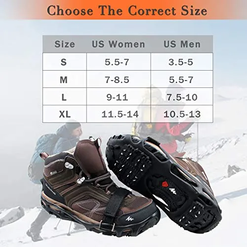 Shaddock Fishing Ice Cleats for Shoes and Boots, Ice Snow Traction Cleats Crampons for Men Women Kids Winter Walking on Ice and Snow Anti Slip Overshoe Stretch Footwear (Size XL)