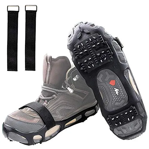 Shaddock Fishing Ice Cleats for Shoes and Boots, Ice Snow Traction Cleats Crampons for Men Women Kids Winter Walking on Ice and Snow Anti Slip Overshoe Stretch Footwear (Size XL)