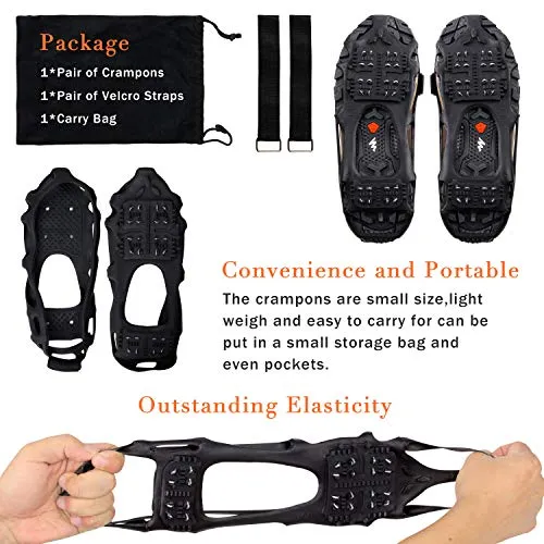 Shaddock Fishing Ice Cleats for Shoes and Boots, Ice Snow Traction Cleats Crampons for Men Women Kids Winter Walking on Ice and Snow Anti Slip Overshoe Stretch Footwear (Size XL)