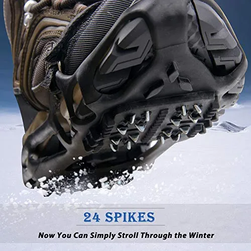 Shaddock Fishing Ice Cleats for Shoes and Boots, Ice Snow Traction Cleats Crampons for Men Women Kids Winter Walking on Ice and Snow Anti Slip Overshoe Stretch Footwear (Size XL)