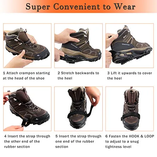 Shaddock Fishing Ice Cleats for Shoes and Boots, Ice Snow Traction Cleats Crampons for Men Women Kids Winter Walking on Ice and Snow Anti Slip Overshoe Stretch Footwear (Size XL)