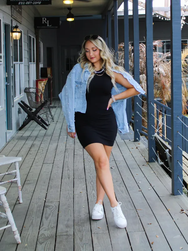 Simple As That Sleeveless Ribbed Dress, Black