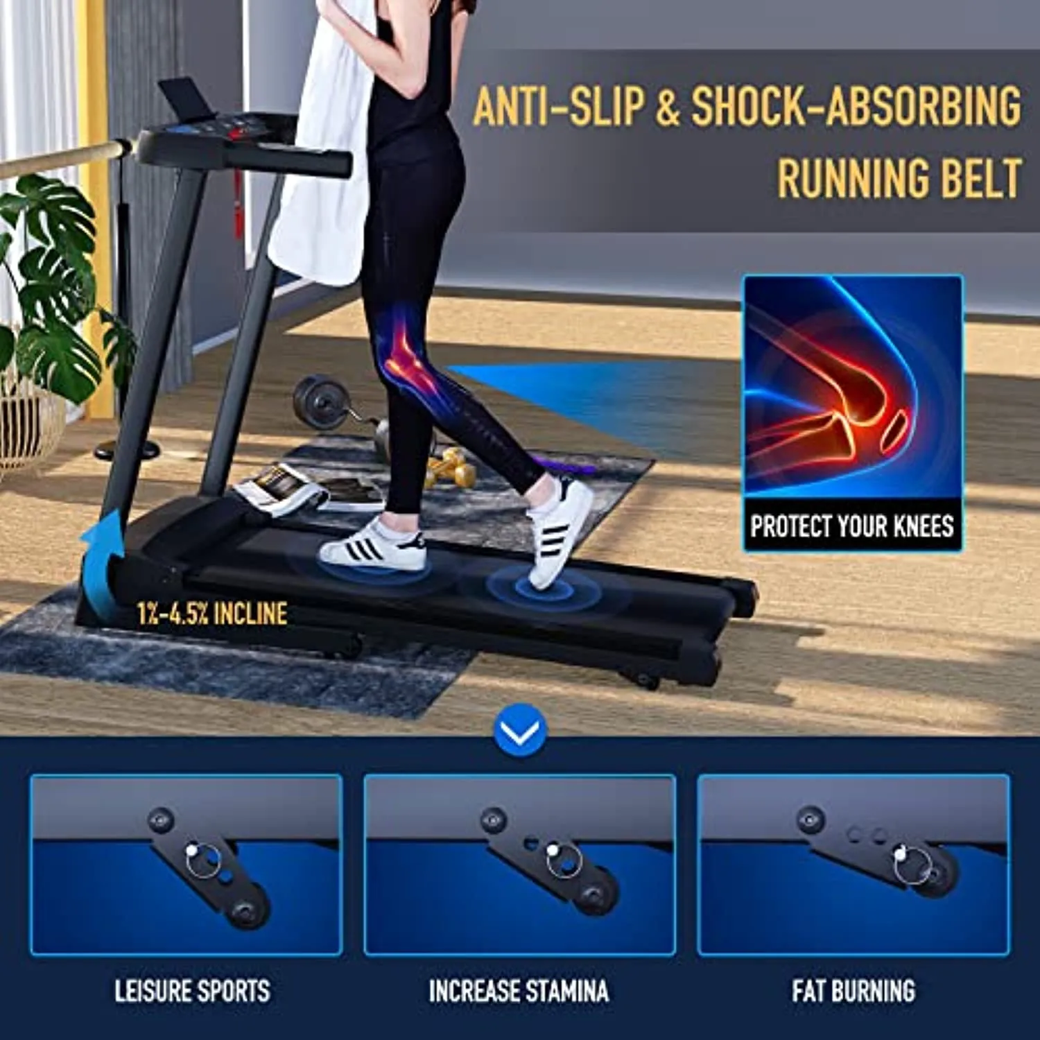 SSPHPPLIE Folding Treadmills for Home-Portable Treadmills Small Space Foldable with Incline-Easy Assembly for Apartment/office Workout, Black