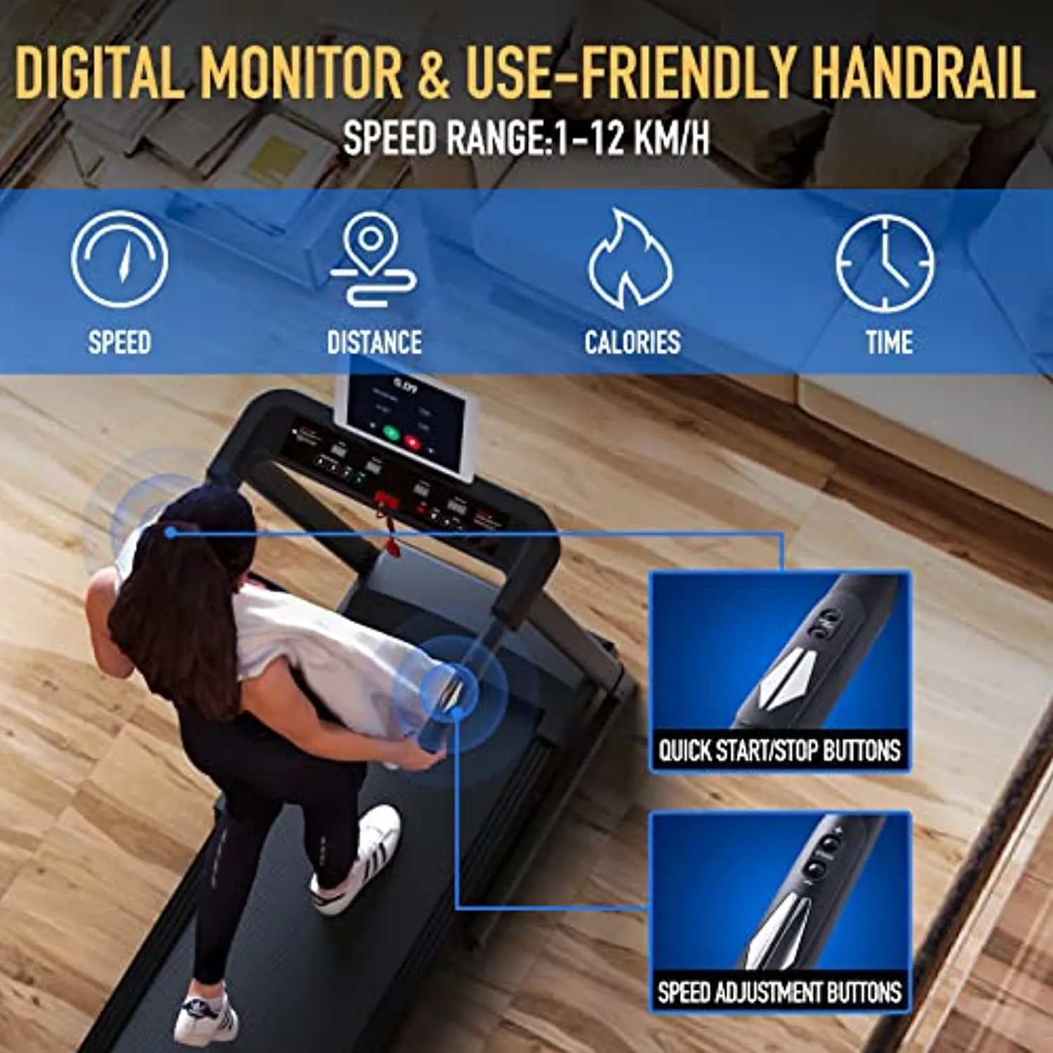 SSPHPPLIE Folding Treadmills for Home-Portable Treadmills Small Space Foldable with Incline-Easy Assembly for Apartment/office Workout, Black