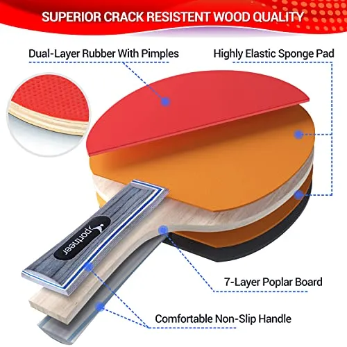 Table Tennis Set,Red and Black Double-Sided Table Tennis Set of 2 Rackets and 4 Balls and Storage Bag for Children Adult Indoor/Outdoor Games,Best Gift for Boys and Girls