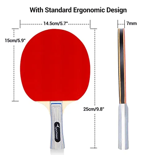Table Tennis Set,Red and Black Double-Sided Table Tennis Set of 2 Rackets and 4 Balls and Storage Bag for Children Adult Indoor/Outdoor Games,Best Gift for Boys and Girls