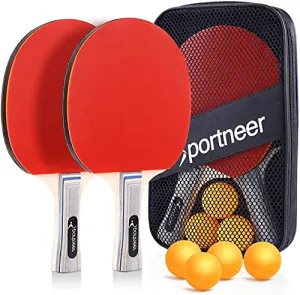 Table Tennis Set,Red and Black Double-Sided Table Tennis Set of 2 Rackets and 4 Balls and Storage Bag for Children Adult Indoor/Outdoor Games,Best Gift for Boys and Girls