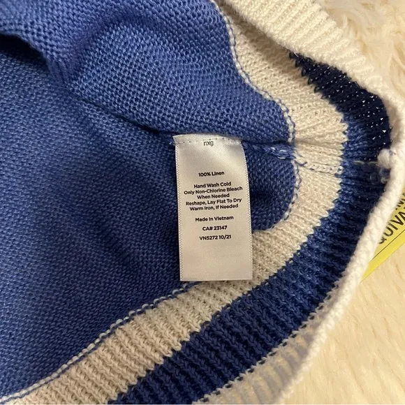 Talbots Linen V Neck Pullover Golf Tennis Blue Sweater Sz L