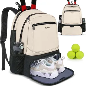 Tennis Backpack for Women Men Holds 2 Rackets with Insulated Pocket Ventilated Shoe Compartment