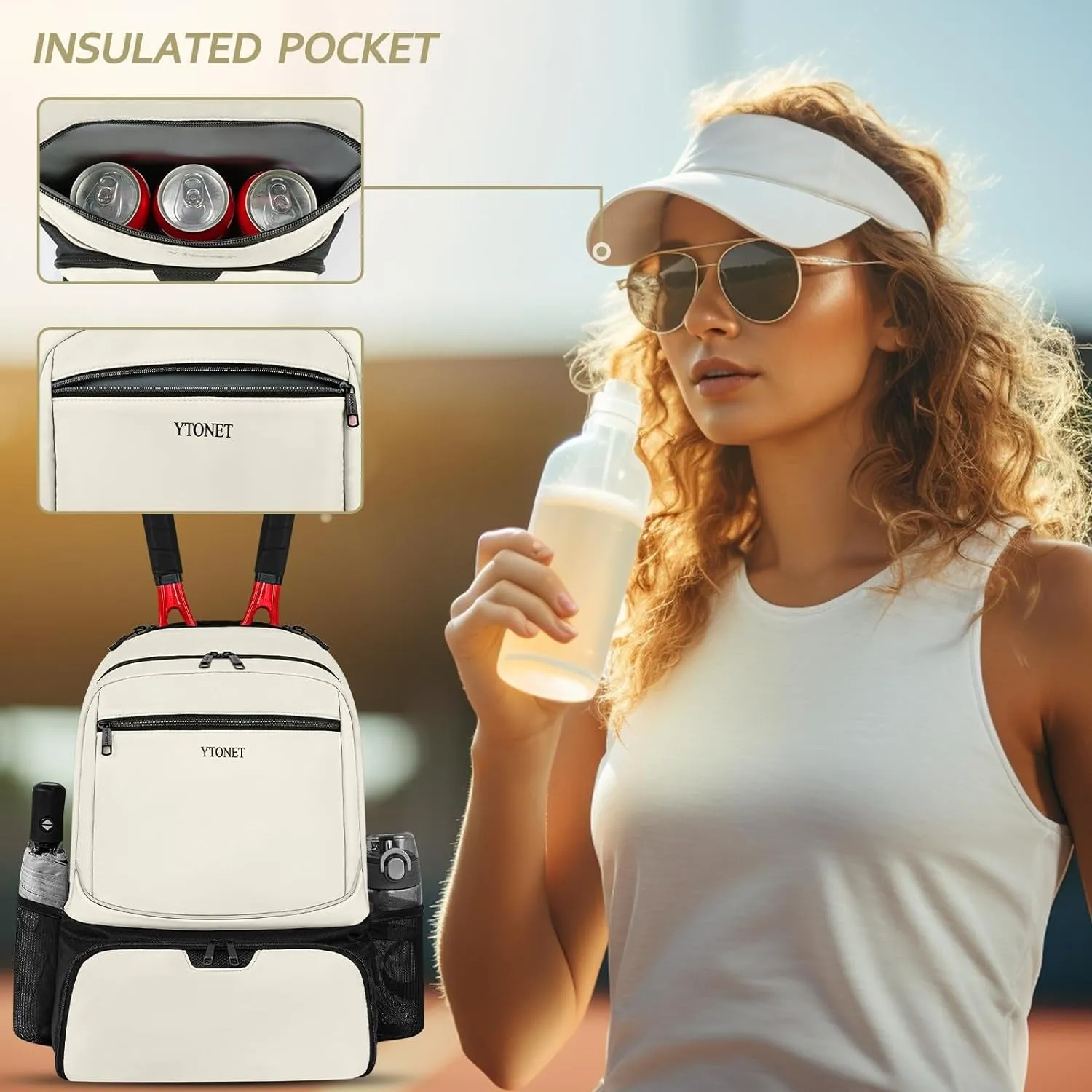 Tennis Backpack for Women Men Holds 2 Rackets with Insulated Pocket Ventilated Shoe Compartment