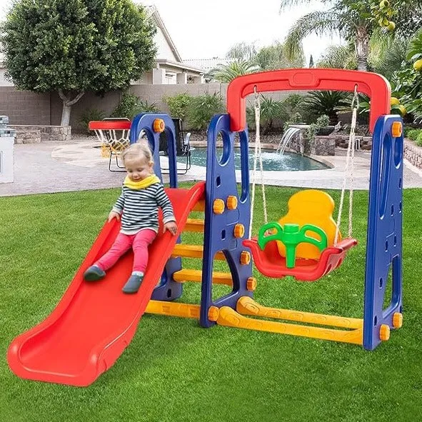 Toddlers Montessori Play Swing & Slide Set | Basketball | Indoor Outdoor | Multicoloured | 3-8 Years