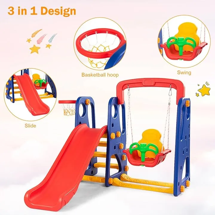 Toddlers Montessori Play Swing & Slide Set | Basketball | Indoor Outdoor | Multicoloured | 3-8 Years