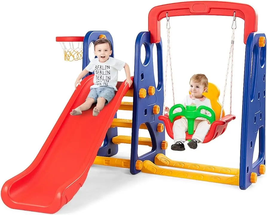 Toddlers Montessori Play Swing & Slide Set | Basketball | Indoor Outdoor | Multicoloured | 3-8 Years